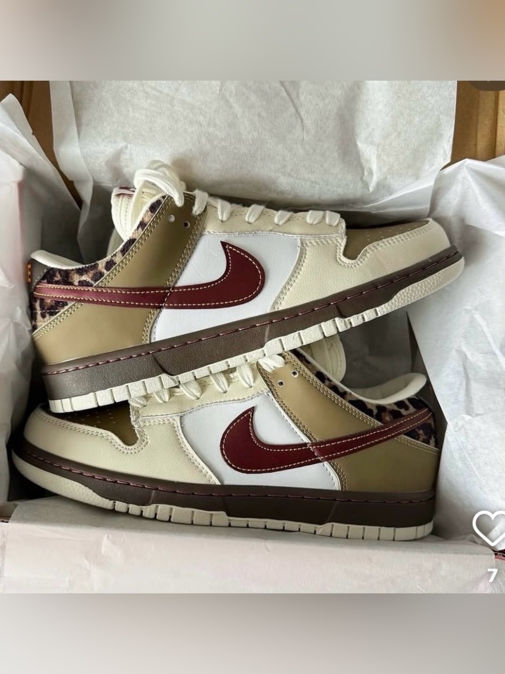 Nike Low-Top Sneakers in Cream, Brown, and Burgundy with Leopard Accent